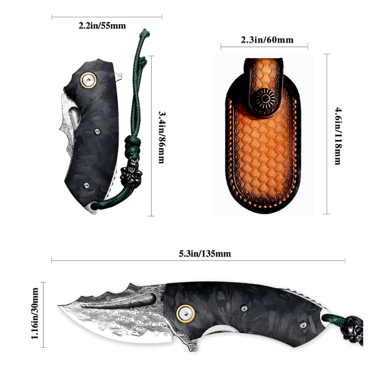 VG10 Damascus Pocket Knife – Carbon Fiber Handle