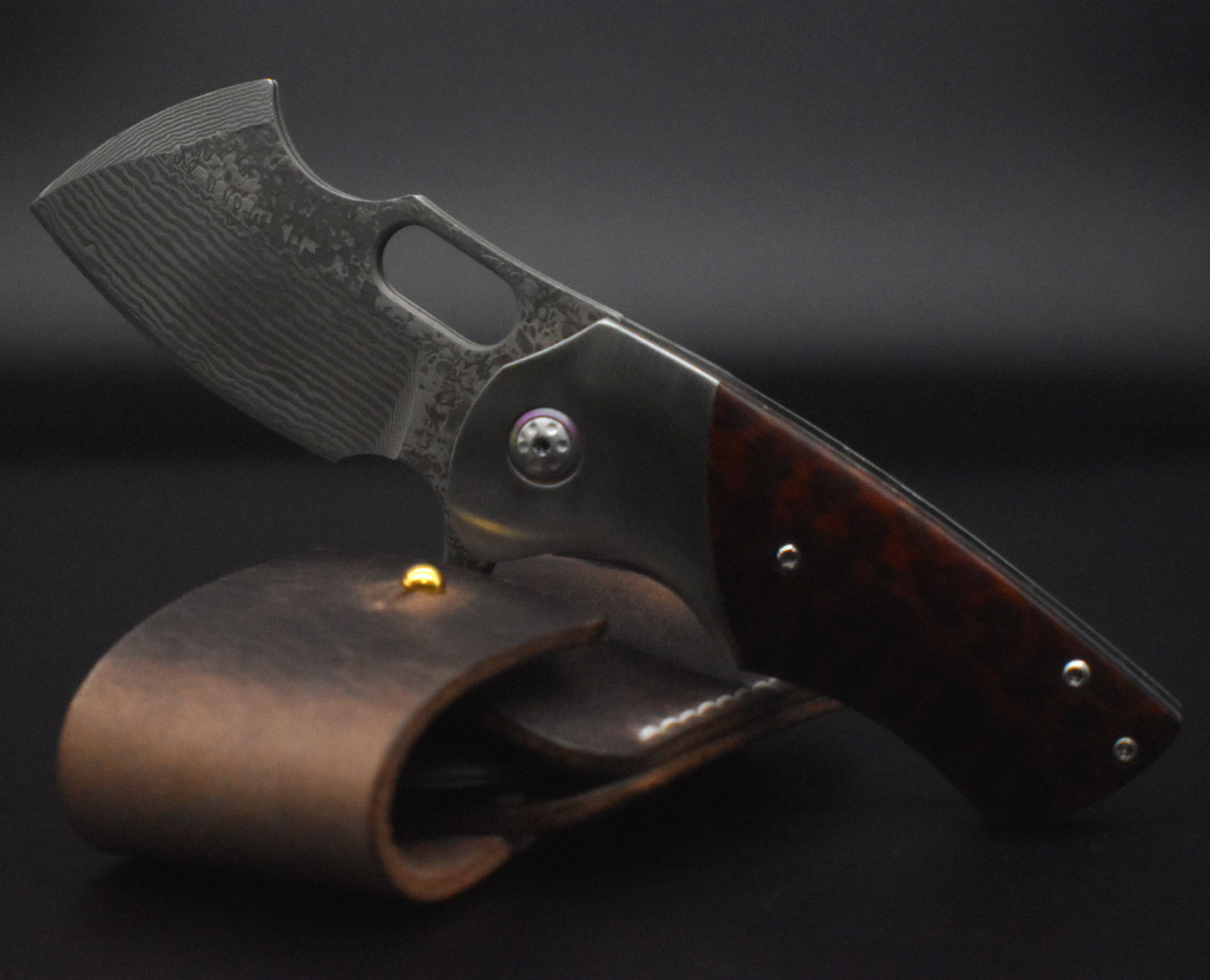VG10 Damascus Pocket Knife – Snakewood Handle – Cleaver Blade