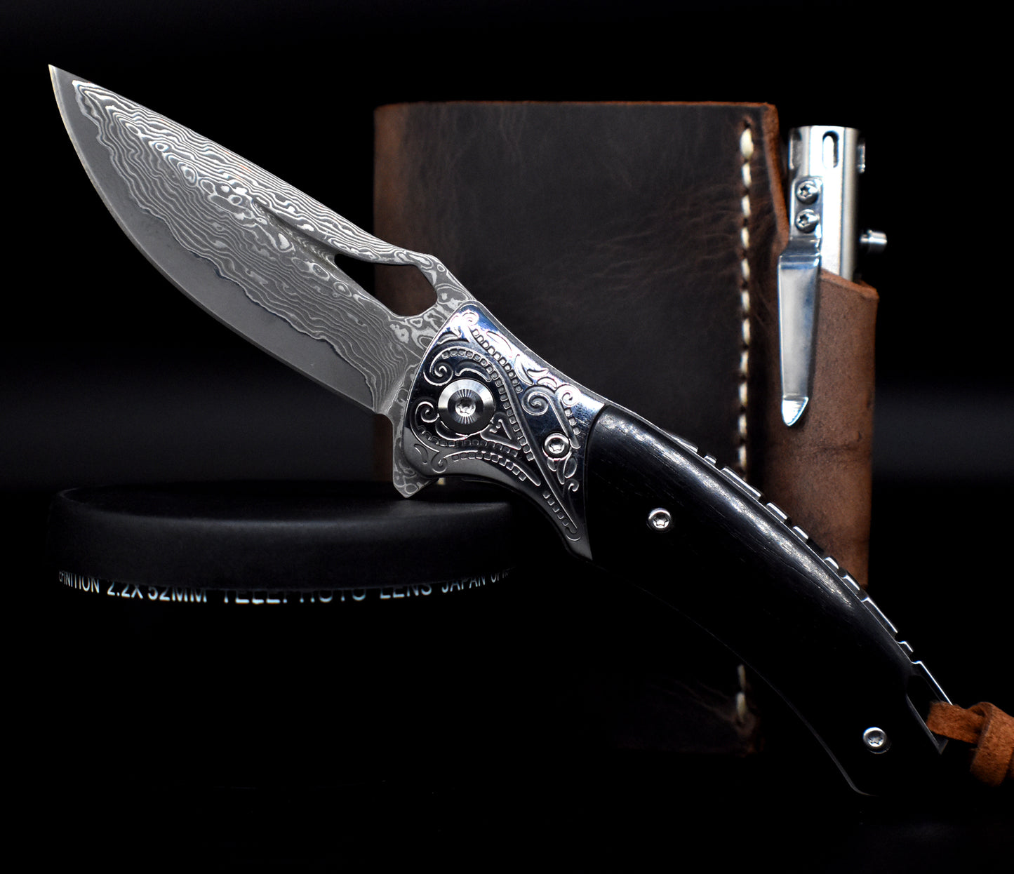 VG10 Damascus Pocket Knife – Ebony Wood Handle