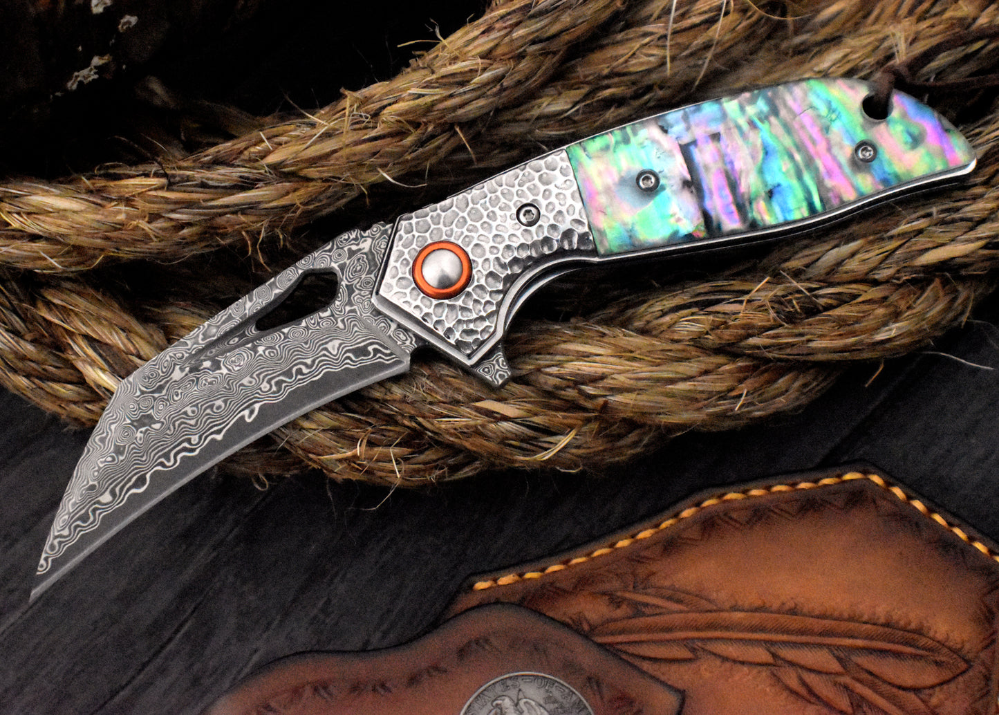 VG10 Damascus Pocket Knife – Abalone Handle