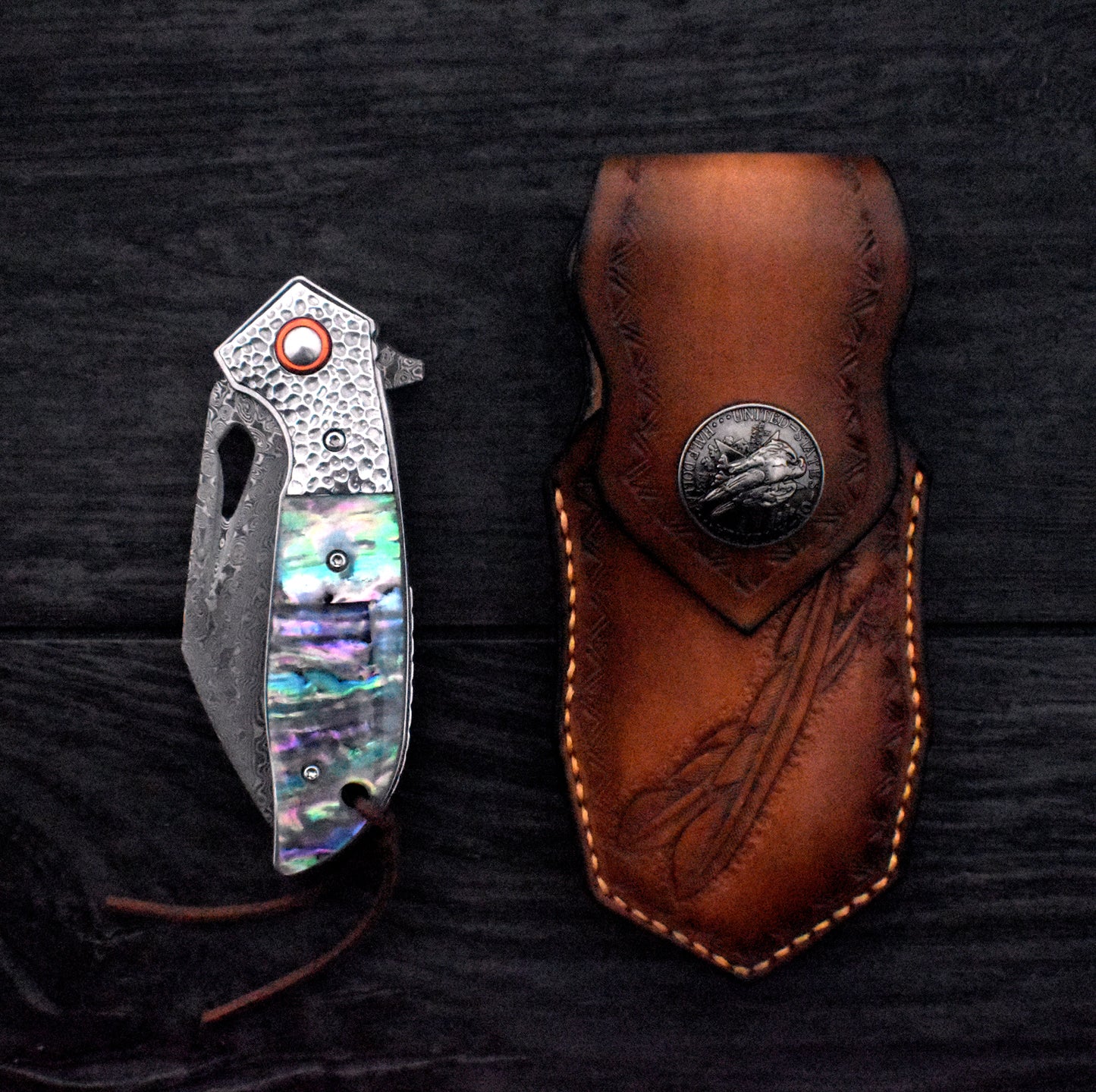 VG10 Damascus Pocket Knife – Abalone Handle