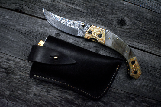 Damascus Pocket Knife – Stag & Brass Handle
