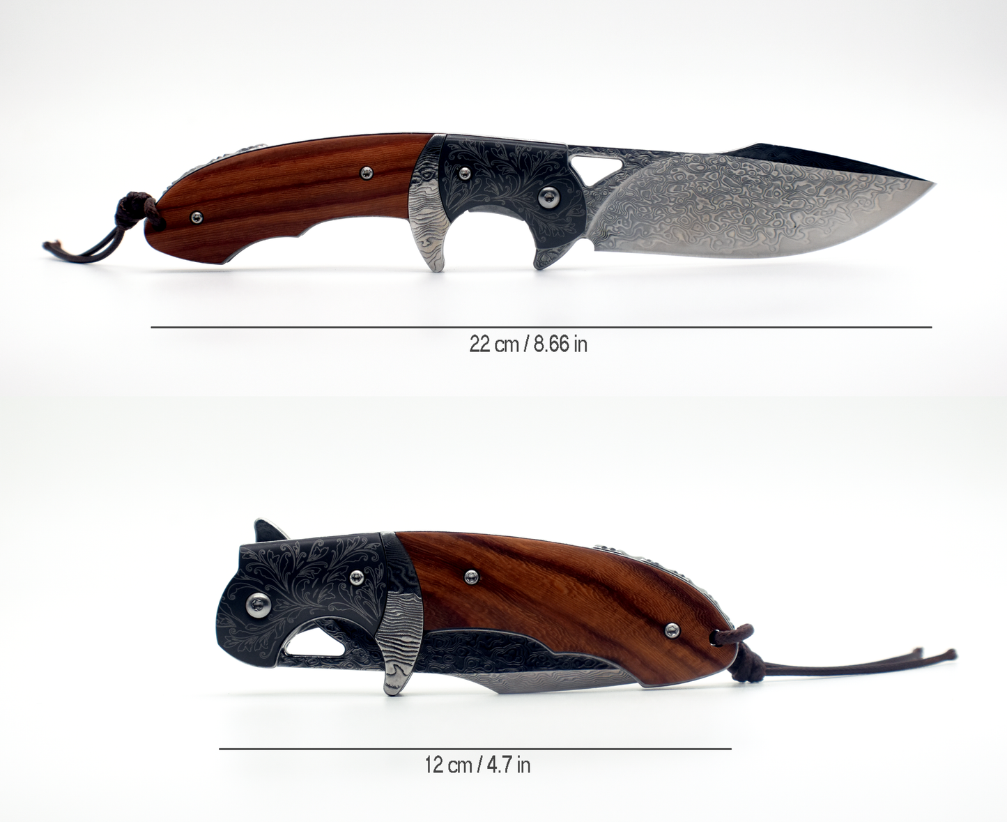 VG10 Damascus Pocket Knife – Rosewood Handle – Curved Blade