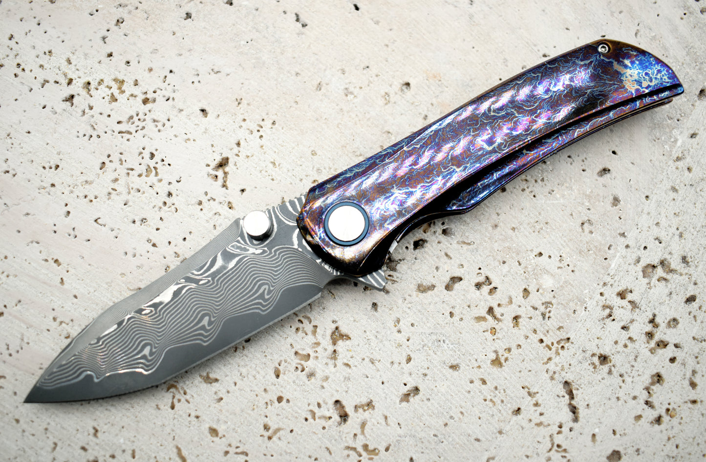 VG10 Damascus Pocket Knife – TC4 Titanium Handle