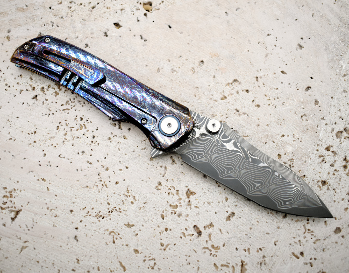 VG10 Damascus Pocket Knife – TC4 Titanium Handle