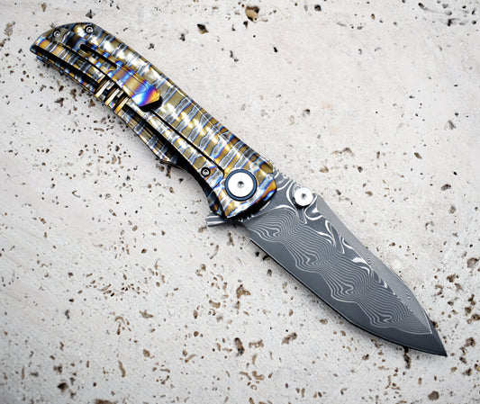 VG10 Damascus Pocket Knife – TC4 Titanium Handle