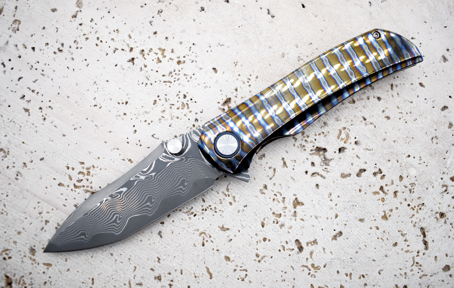 VG10 Damascus Pocket Knife – TC4 Titanium Handle