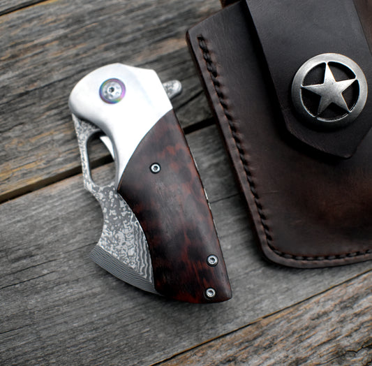VG10 Damascus Pocket Knife – Snakewood Handle – Cleaver Blade