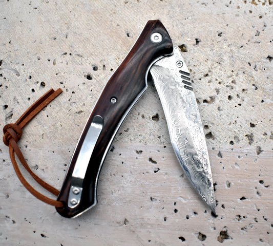 VG10 Damascus Pocket Knife – Rosewood Handle