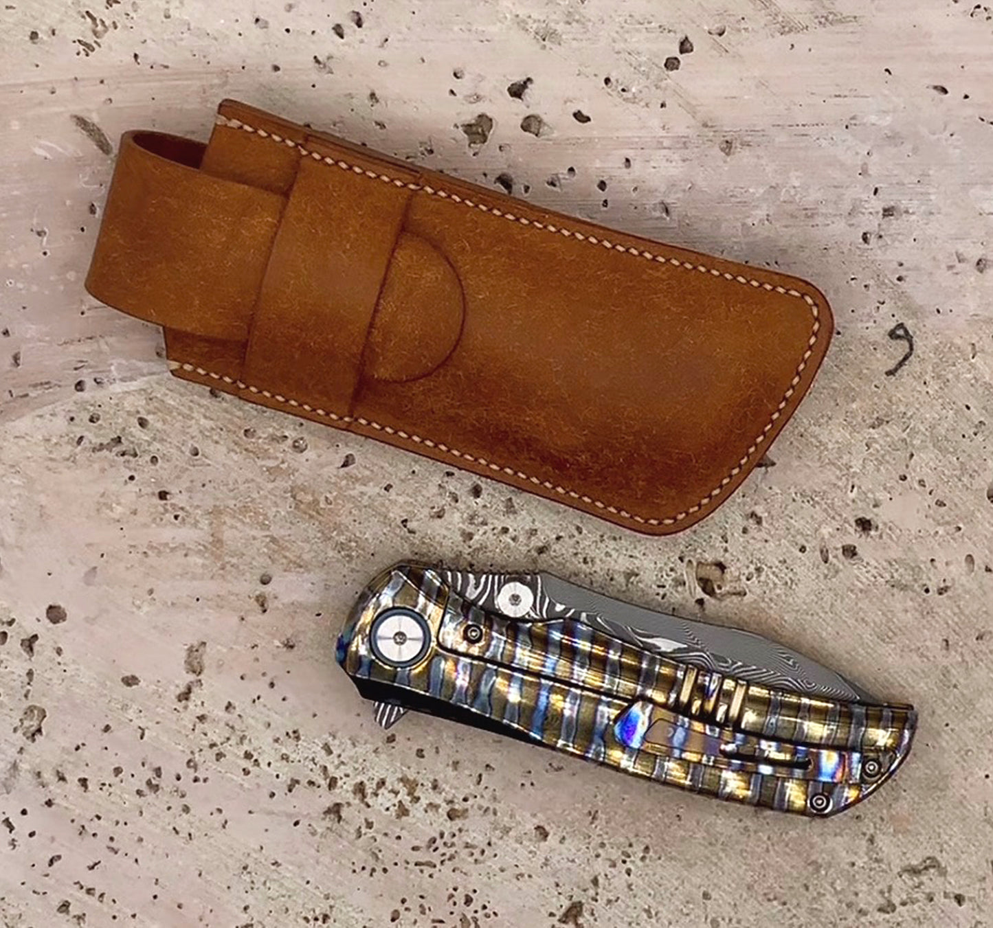 VG10 Damascus Pocket Knife – TC4 Titanium Handle