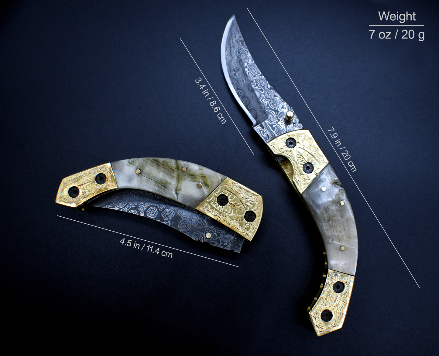 Damascus Pocket Knife – Stag & Brass Handle