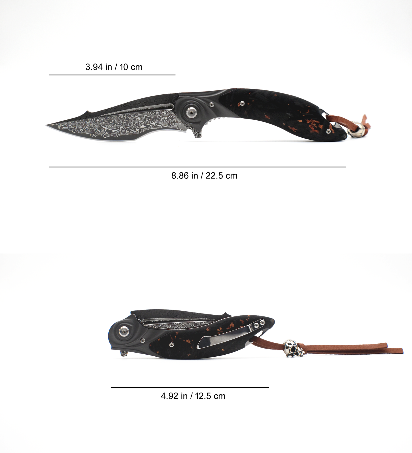 Damascus Pocket Knife – Carbon Fiber Handle with Gold Flakes